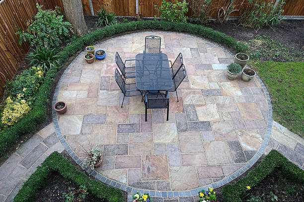 Natural stone paving showing the variation between slabs
