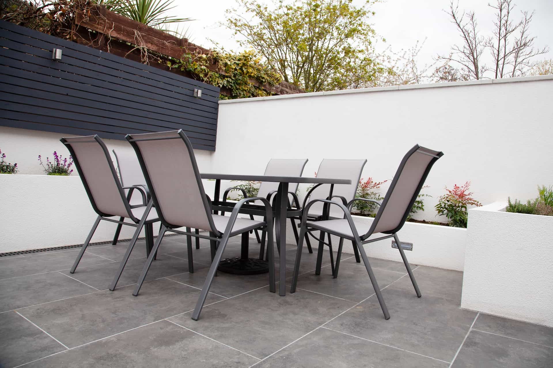 Porcelain paving slabs with a textured outdoor finish